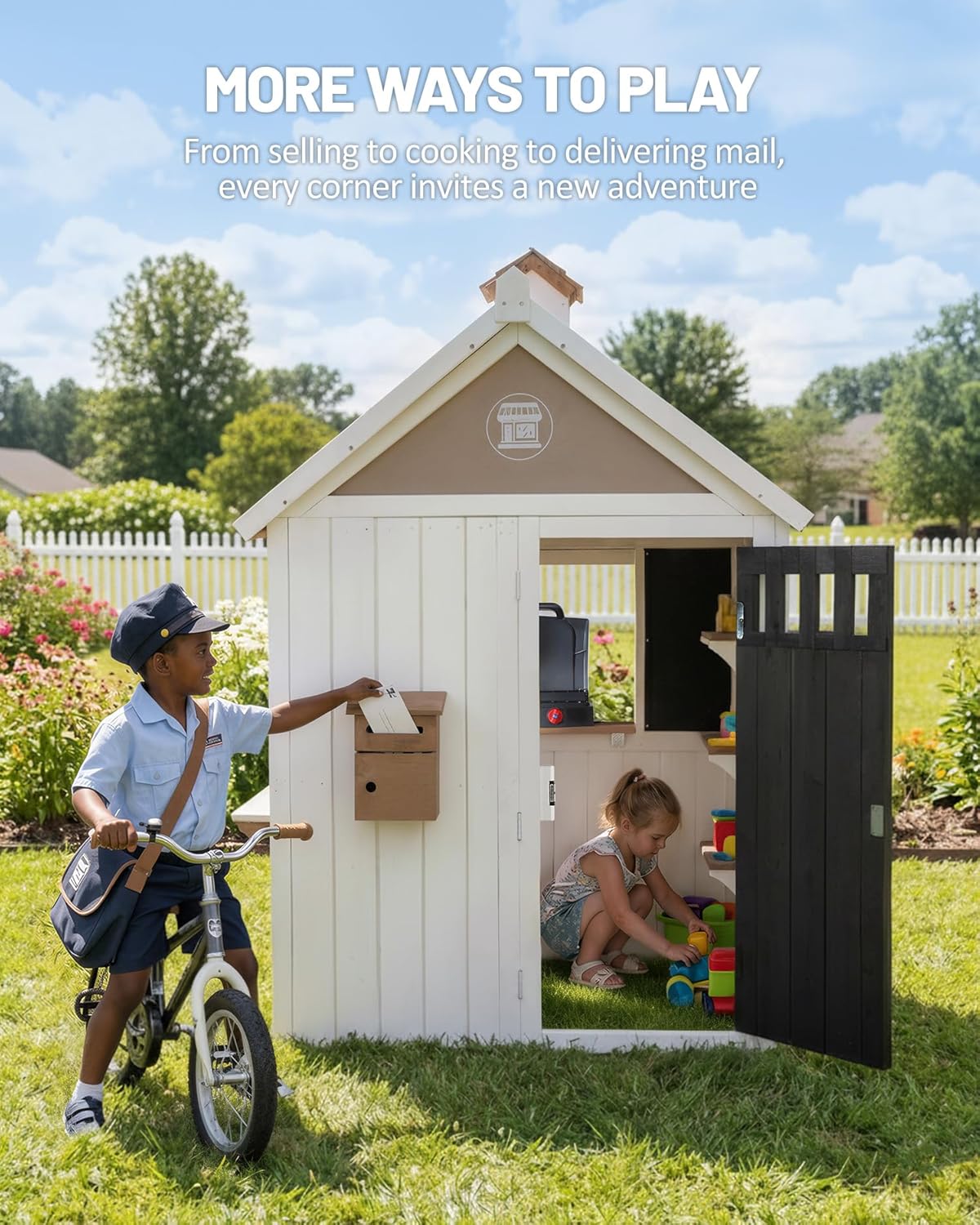 Kids Outdoor Chalkboard - 2-in-1 cederhouten kinderspeelhuisje voor buiten met