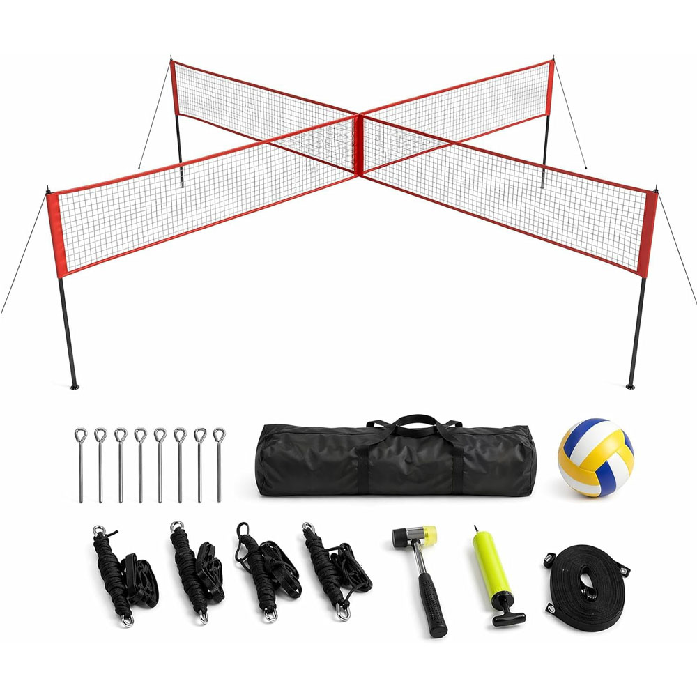 Kids Outdoor Volleyball Net - 4-delige volleybalnetset met kruisdesign, draagbaar volleybalnet