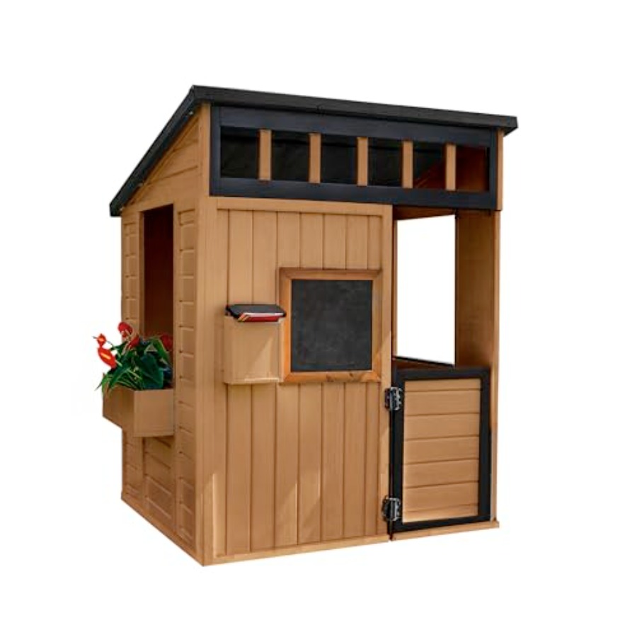 Kids Outdoor Chalkboard - Buitenspeelhuis voor kinderen: cederhout, witgrijze kleur,