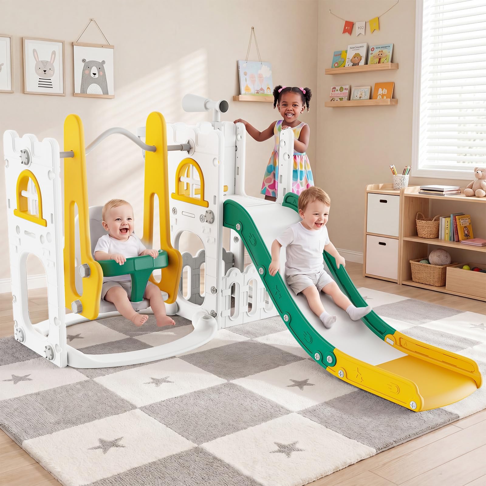 Kids Outdoor Swing Set - 7-in-1 peuterglijbaan en schommelset voor binnen