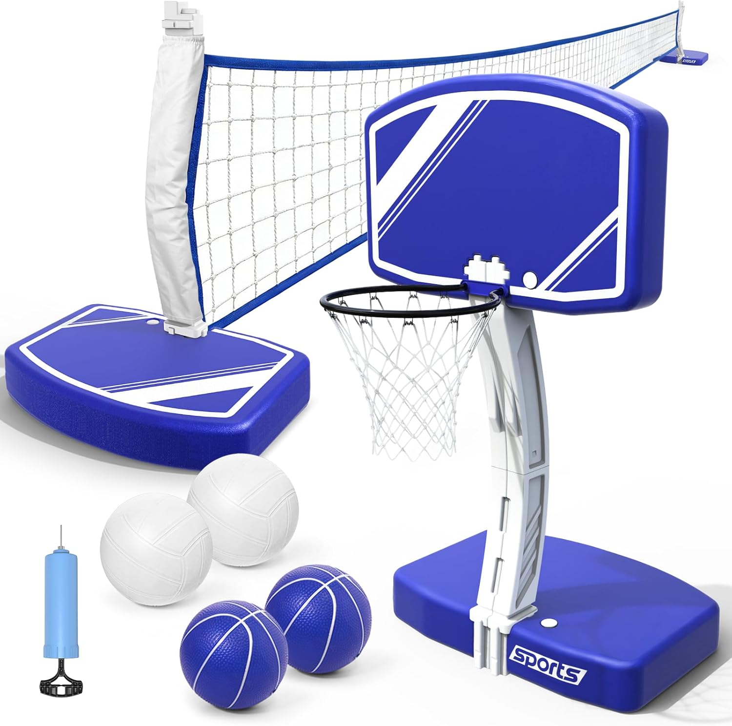 Kids Outdoor Volleyball Net - 2-in-1 zwembad basketbalring en volleybalnet set