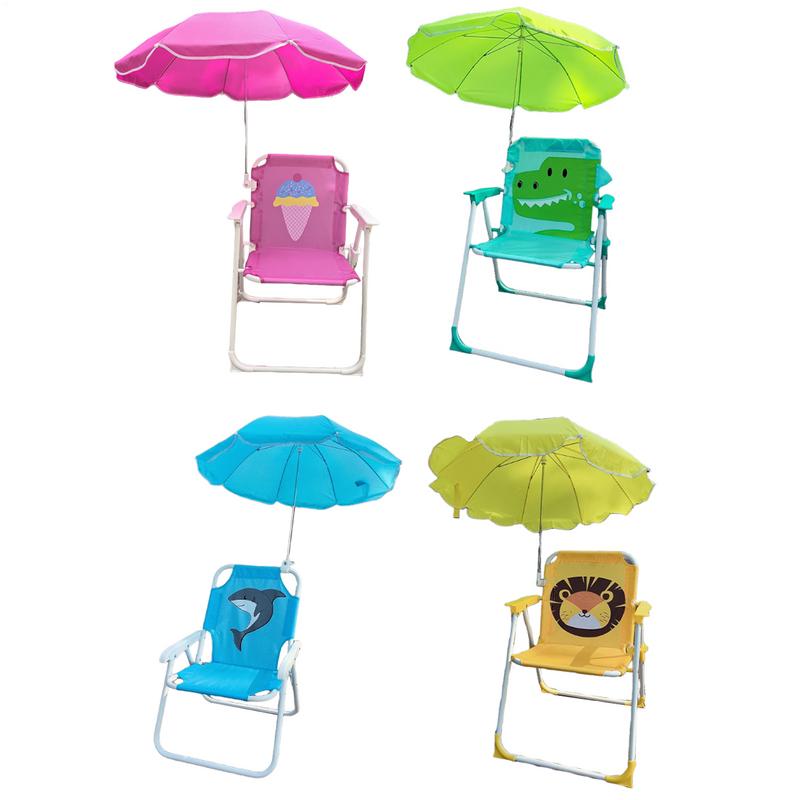 Kids Outdoor Umbrella Chair - Campingstoel voor kinderen met buitenparaplu, opvouwbaar,
