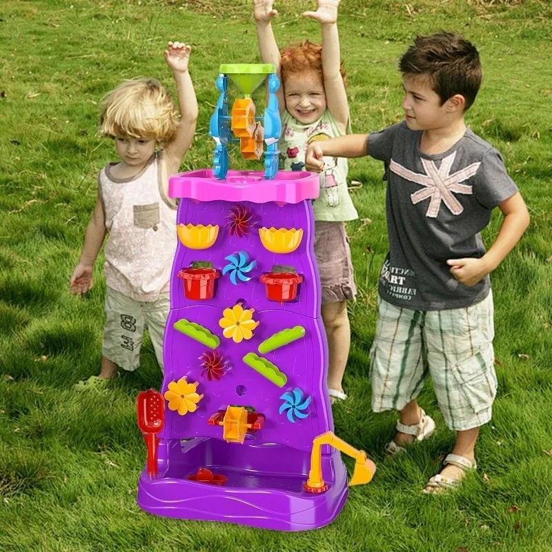 Kids Outdoor Water Play Table - Watertafel voor kinderen, dubbelzijdige waterval zandactiviteitenset,
