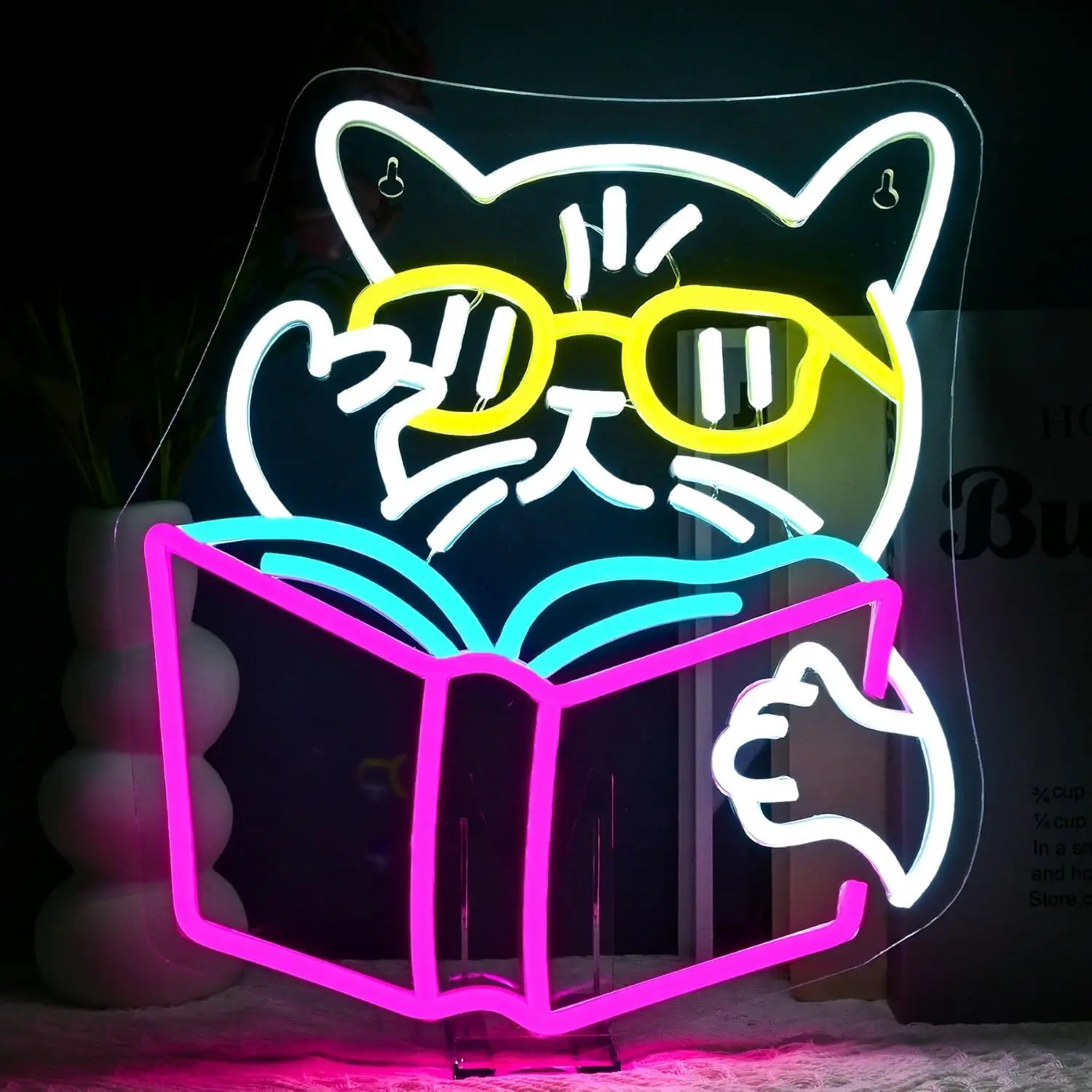 Kids Outdoor Gift Ideas - Slimme Kat Leest Boek Neonbord Met