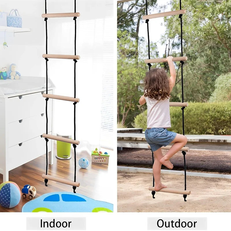 Kids Outdoor Swing Set - Klimtouwladder voor kinderen, houten schommel, binnen-