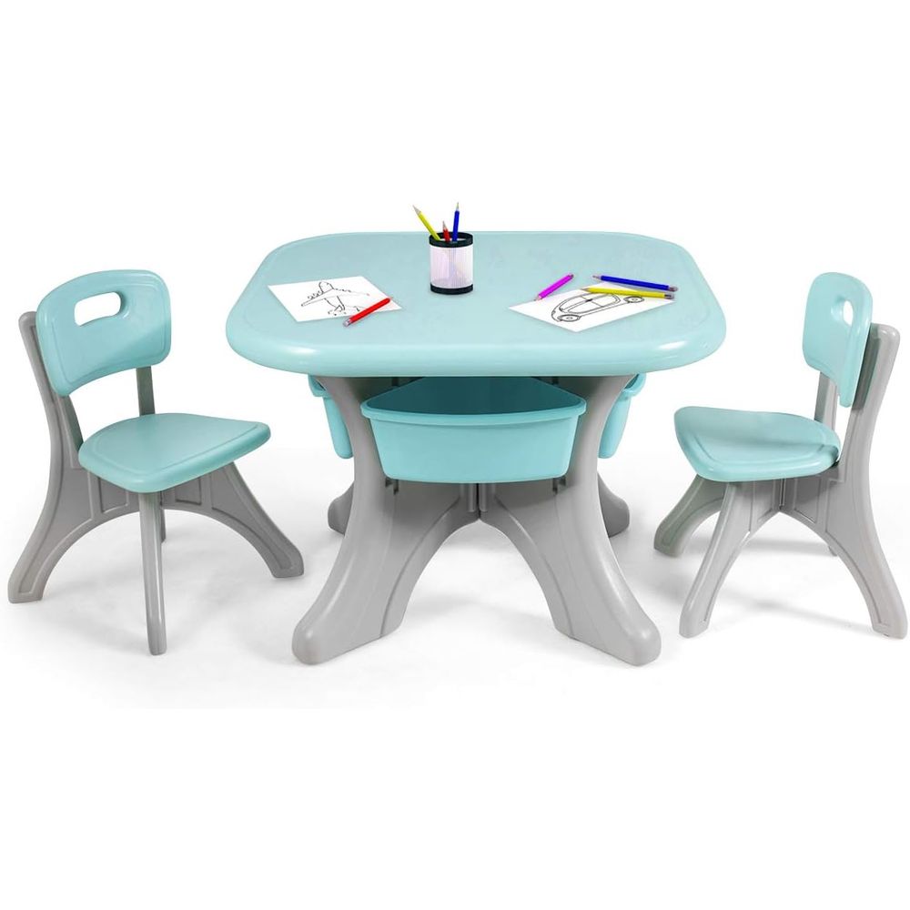 Kids Outdoor Chair And Table - Kindertafel en -stoelen, 3-delige activiteitenbureauset met