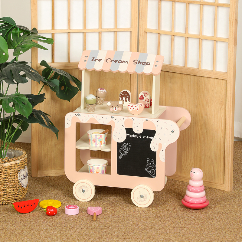 Kids Outdoor Chalkboard - Kinderen Speelgoed Houten Ijswagen Miniatuur Voedsel